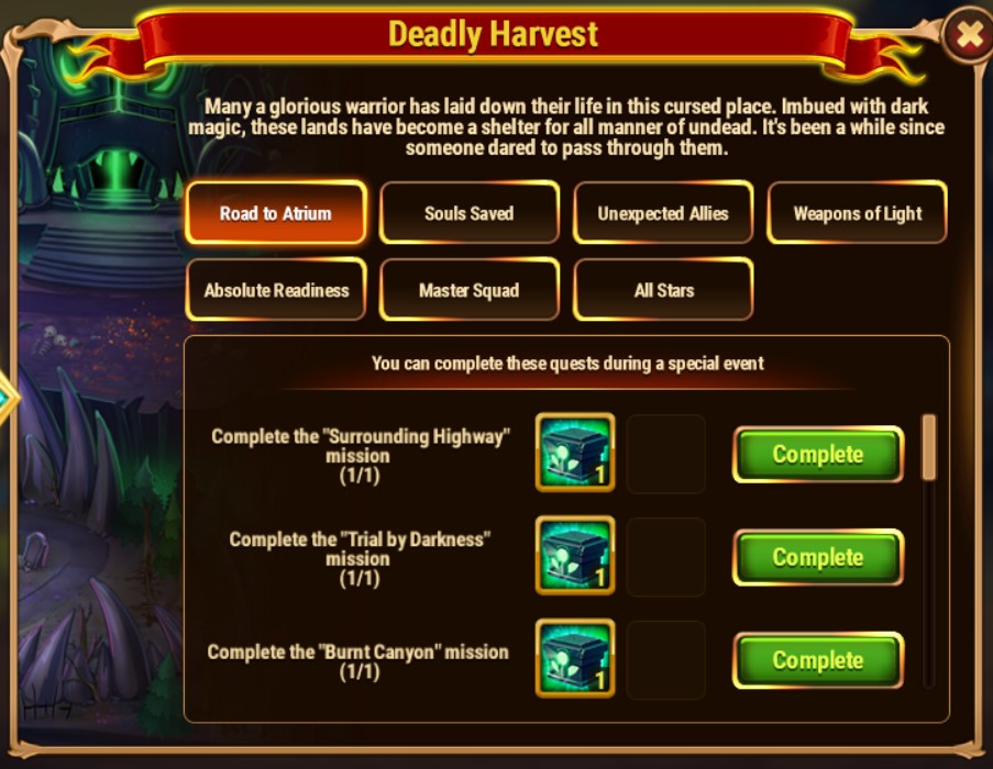 Deadly Harvest（Starts after Chapter 3 is completed):7Days